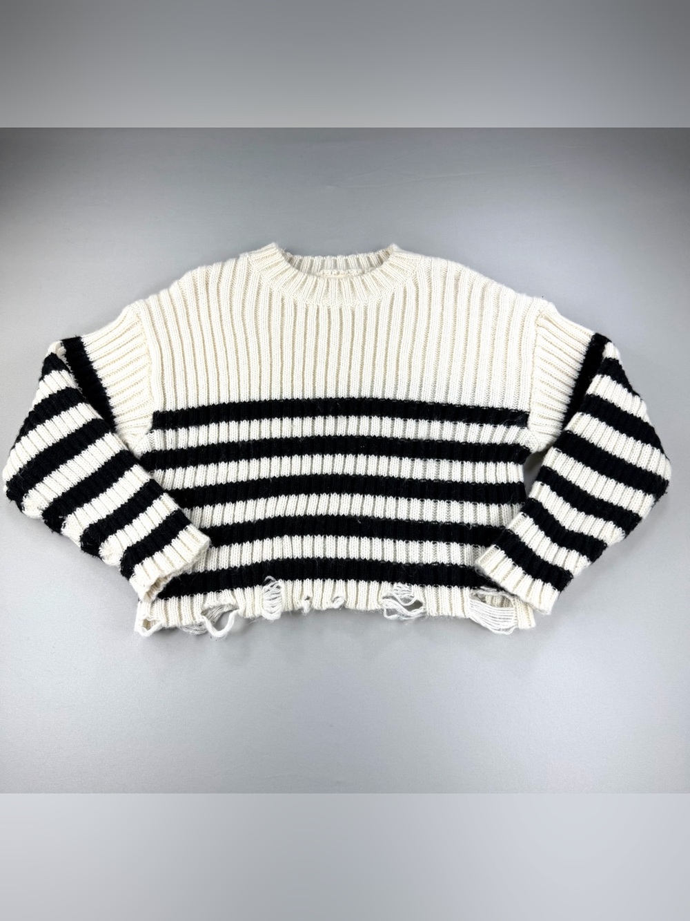 Promesa Distressed Striped Sweater Small Black White Oversized Grunge Knit